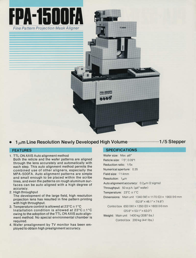 Canon's Various models of Proximity Mask Aligner FPA-1500FA